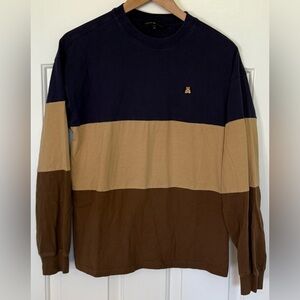 Teddy Fresh Colorblock Long Sleeve Tee XS Navy Tan Brown Bear Logo Streetwear